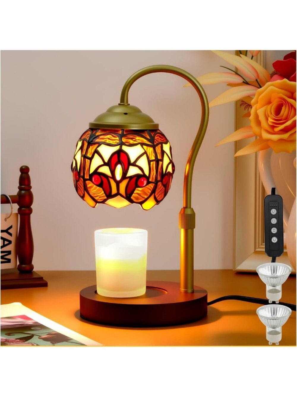 Dimmable Stained Glass Candle Warmer Lamp with Timer - Perfect Gift for Mom